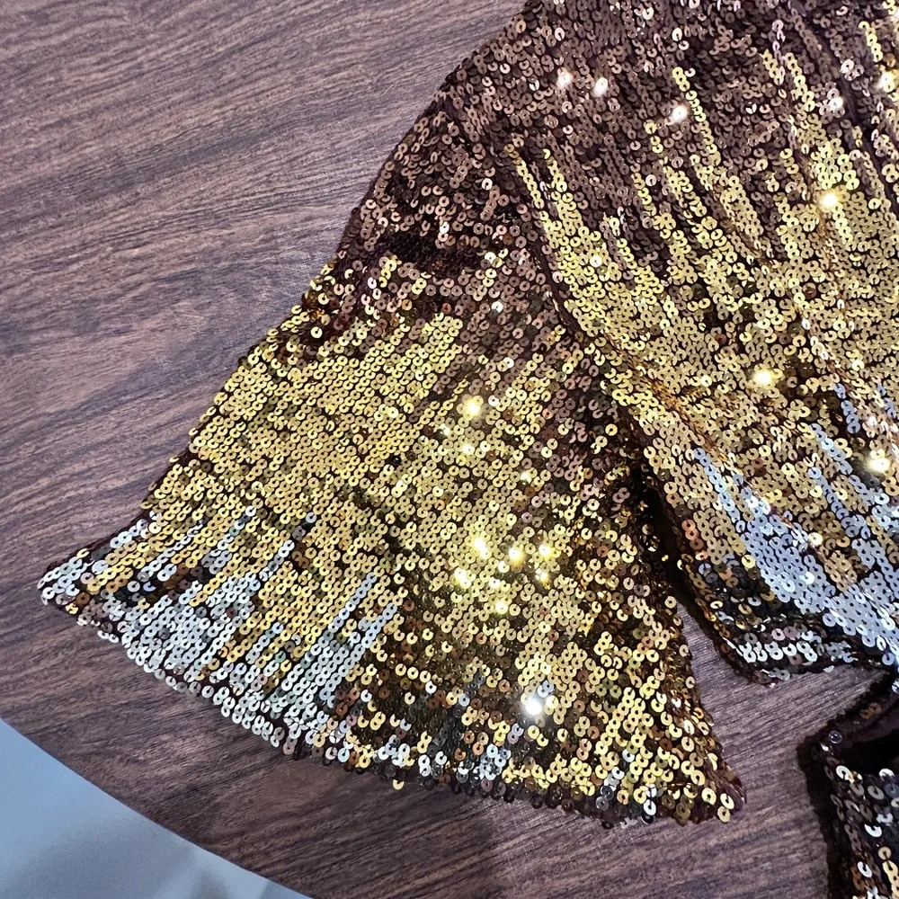 FRENCH CONNECTION Estari Sequin Cutout Gold Ombré Mini Dress - Size 2 - Picture 10 of 15